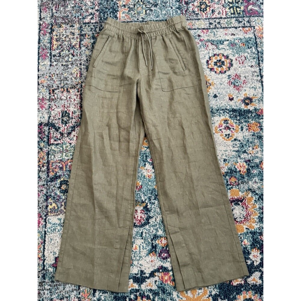 Athleta Retreat Linen High Rise Wide Leg Pants in Green Minimalist Vacation XS
